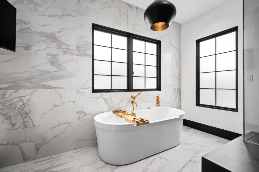 The glamorous free-standing tub in the award winning bathtub at 2521 Westgate. (Photo by Sonya Bertolino)