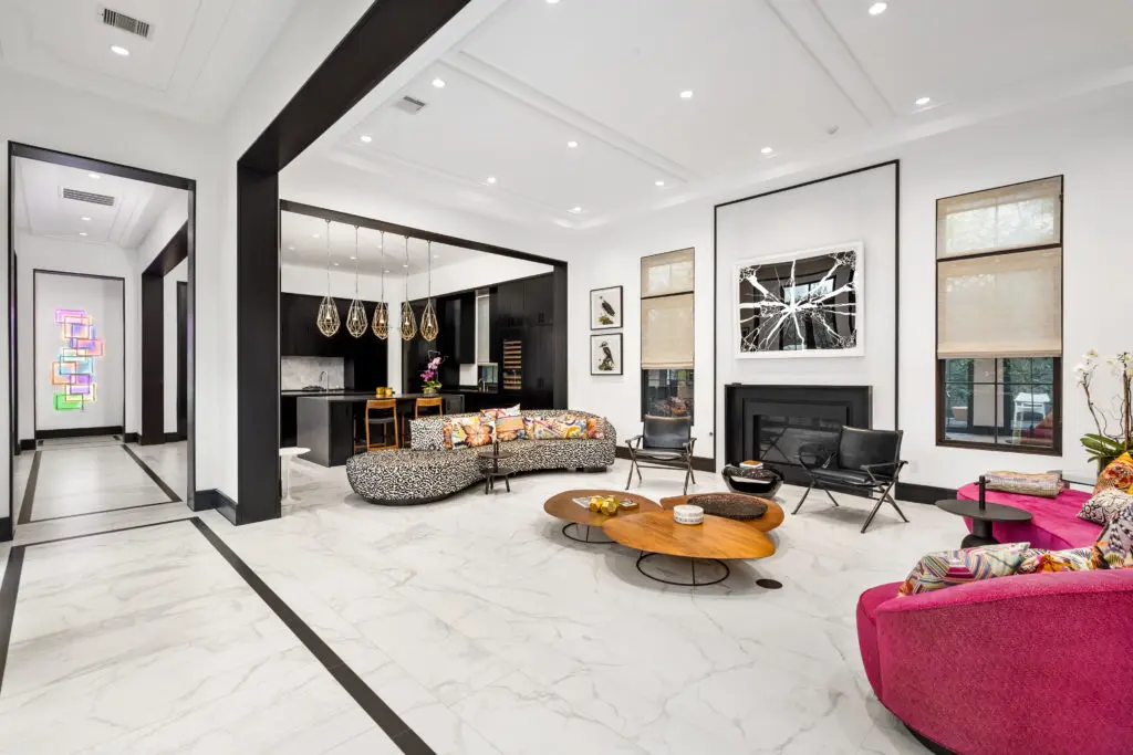 Designed by Mirador Group in 2016, this contemporary neoclassical residence in Glendower Court presents an open plan with plenty of wall space for artwork. (Photo by Sonya Bertolino)