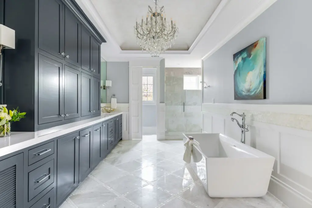 Inside the master bathroom, where storage is never an issue. (Photo courtesy of Compass Real Estate)  