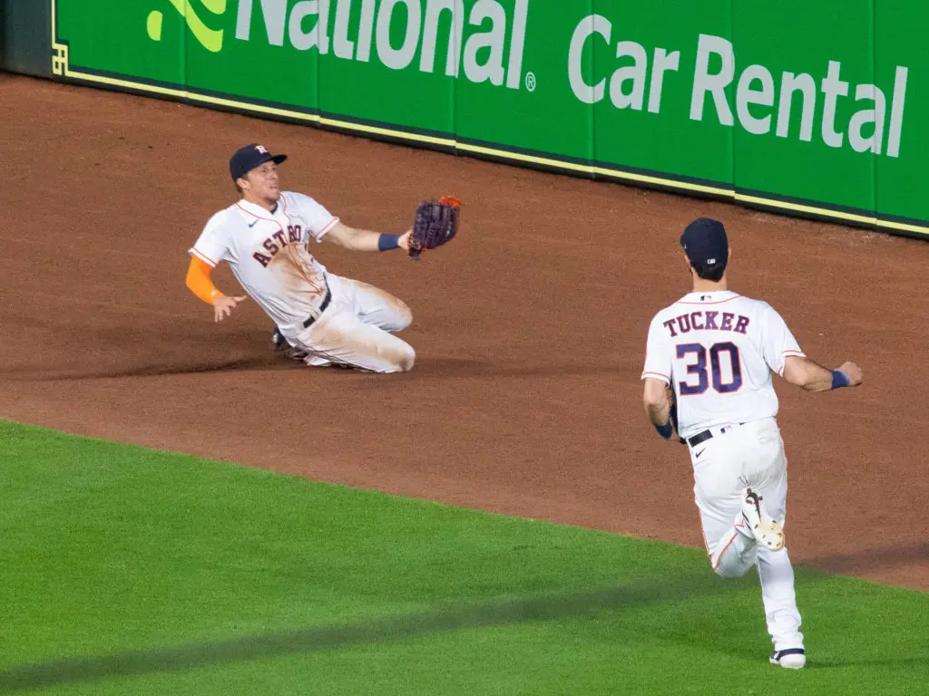 Myles Straw is more than capable of making a diving play in the outfield. (Photo by F. Carter Smith)