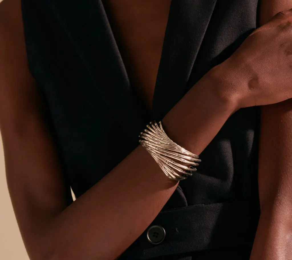 The cuff bracelet, available in two sizes, is among the latest additions to the John Hardy Bamboo Collection.