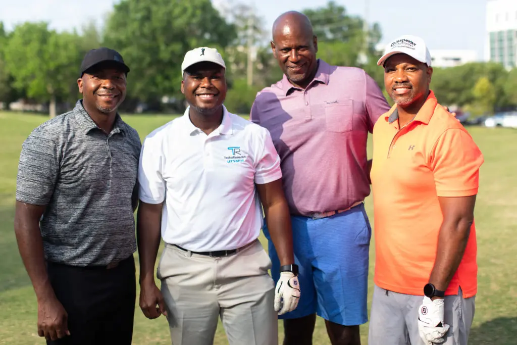 Chris Brown, Teeba Rose, Dr. Warren Forney, Dr. Darnell Pettaway at the Lucille's 1913 golf tournament awards dinner at Hermann Park Golf Course. (Photo by Leah Wilson)