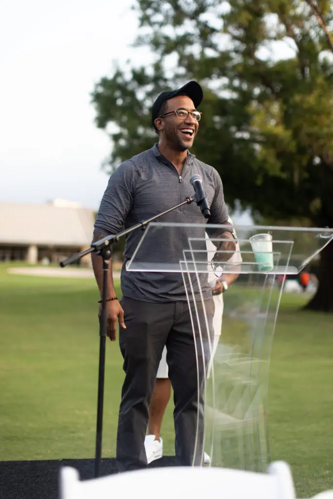 Chef Chris Williams at the Lucille's 1913 golf tournament awards dinner at Hermann Park Golf Course. (Photo by Leah Wilson)