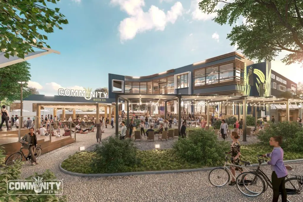 The outdoor biergarten at Community Beer Co. will include hammocks, a bar, and a dog park. (Courtesy of Community Beer)