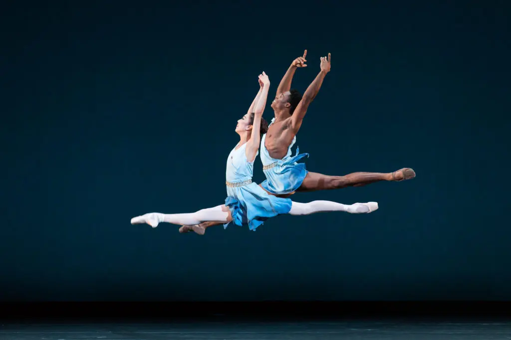 The Houston Ballet returns to the stage in May. (Demi Soloist Aoi Fujiwara and Corps de Ballet dancer Naazir Muhammad in Asaf Messerer’s Spring Waters.)  (Photo by Lawrence Elizabeth Knox)