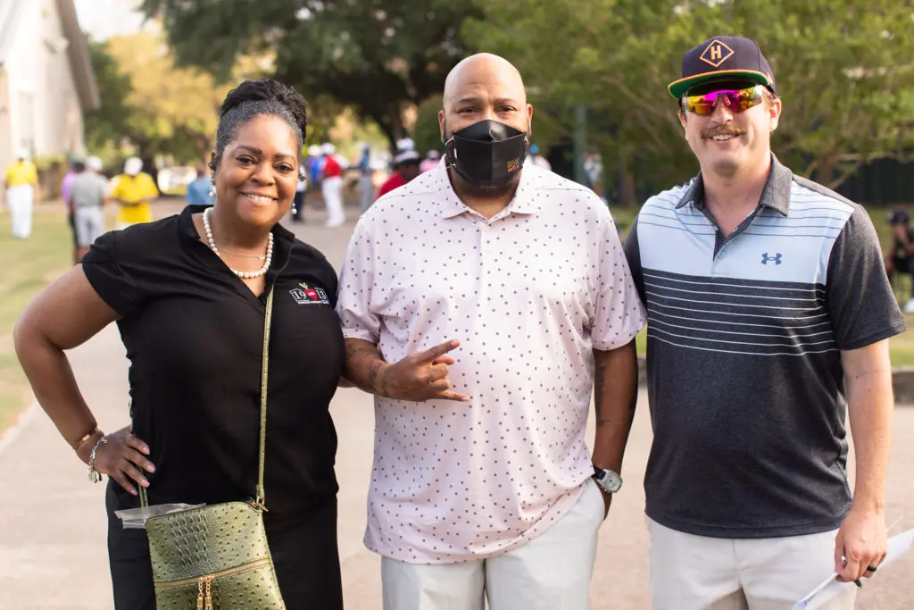 Lucille's 1913's Robertine Jefferson, Bun B, Nick Scurfield at the Lucille's 1913 golf tournament awards dinner at Hermann Park Golf Course. (Photo by Leah Wilson)