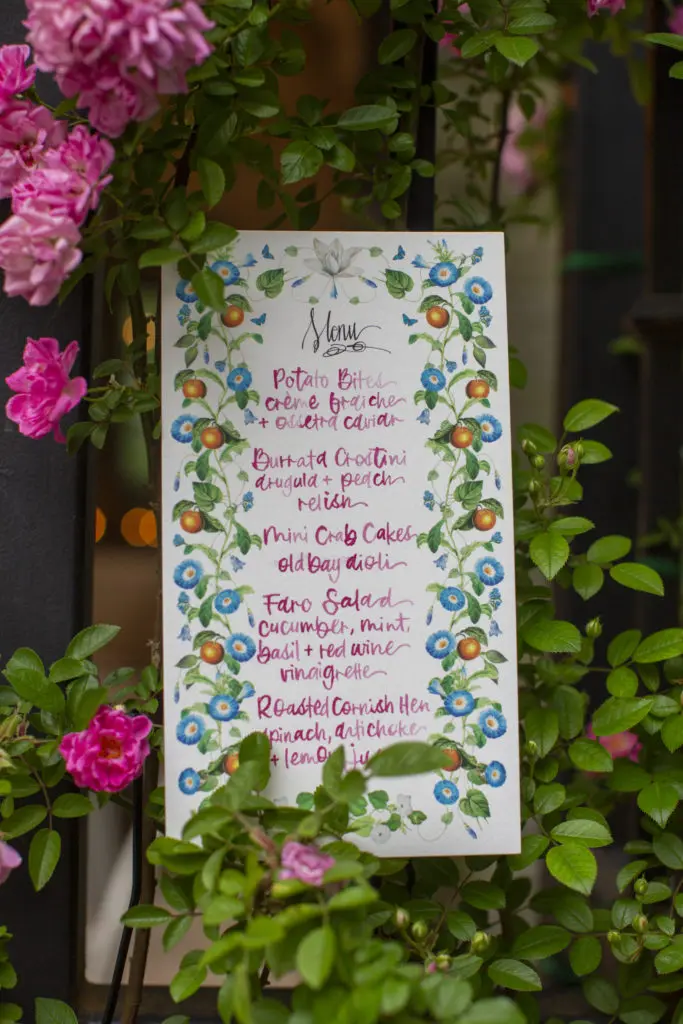 Chef Cody Anderson's SoKo Catering menu for the Cara Cara dinner, calligraphy by Meg Grant (Photo by Jenny Antill Clifton)