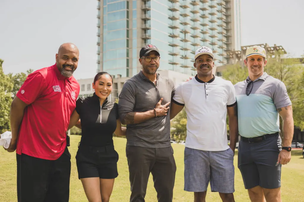 Moochie Norris, Maggie Noel, chef Chris Williams, Steve Francis and Owen Daniels at Lucille's 1913 inaugural golf tournament at Hermann Park, (Photo by Ayaan Ahsan, Ahsan's Media House)