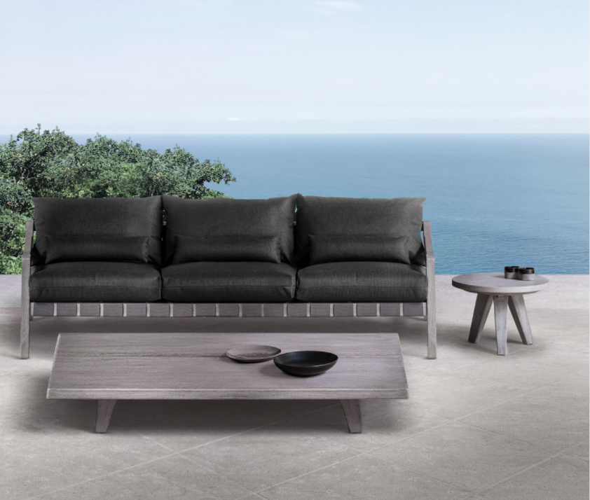 Pillows and cushions for both of the Mitchell Gold + Bob Williams outdoor collections come in a variety of subtly hued performance fabrics.