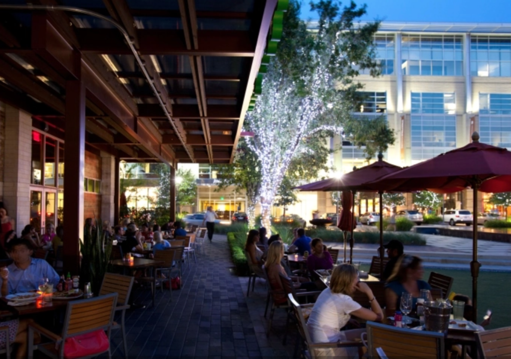 The BellaGreen patio overlooks The Plaza at CITYCENTRE.