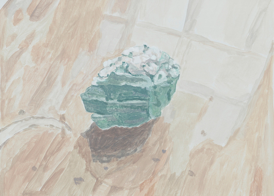 English artist Francesca Fuchs makes paintings that consider closely the overlooked intimacies that shape our lives, giving careful attention to family relationships, objects of the everyday, quiet moments, and what art offers when it enters our personal spaces. Fuch's "Green Crystal," 2018. Courtesy Lawndale Art Center. 