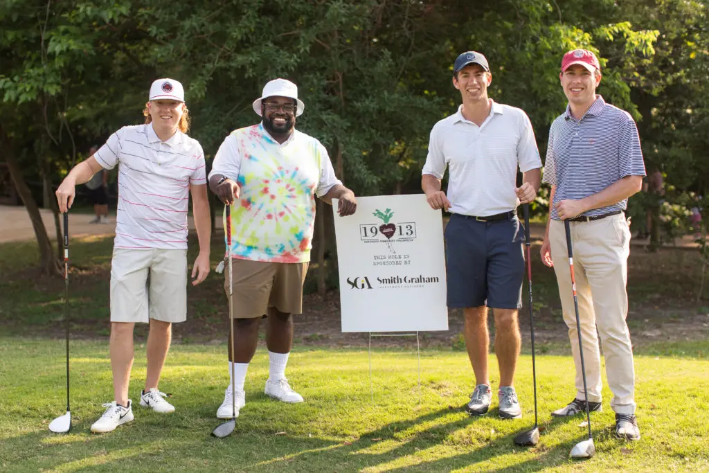 Wayne White, Jackson Smith, Scott Bray, Will Ytterberg  at the Lucille 1913 golf tournament awards dinner at Hermann Park Golf Course. (Photo by Leah Wilson)