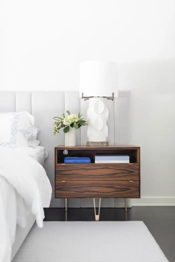 Rosewood-and-bronze table by KGBL, NY. Plaster-and-brass lamp by Blackman Cruz, L.A. (Photo by Addison Jones)
