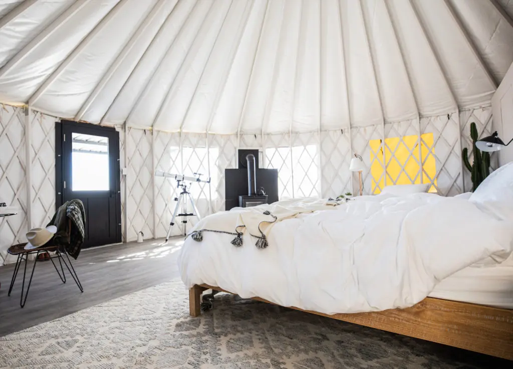 CB2, Croft House, Adesso and Sferra make a yurt feel like home. (Photo by Reed Kennedy)