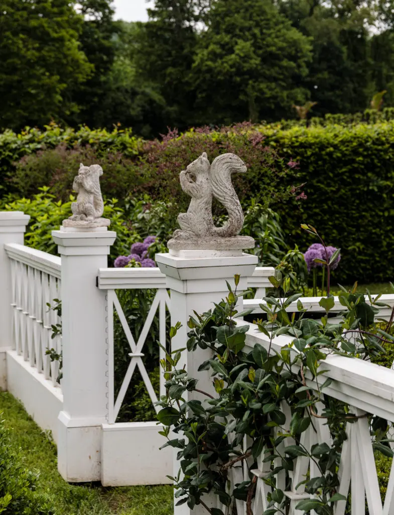 Antique concrete squirrels at the entrance to the dovecote (Photo by Gemma and Andrew Ingalls)