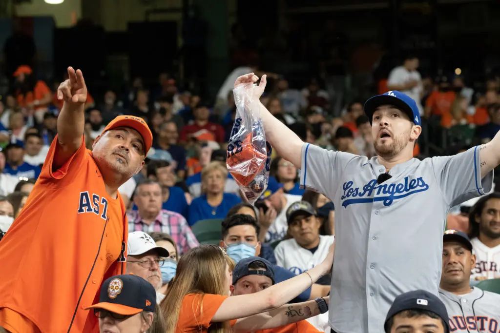 Astros and Dodgers fans had some interesting discussions. (Photo by F. Carter Smith)