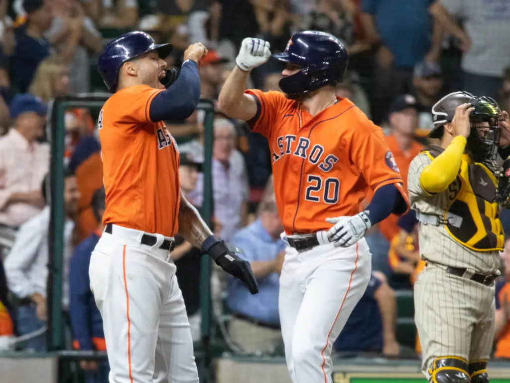 Carlos Correa appreciated Chas McCormick's big swing. (Photo by F. Carter Smith)