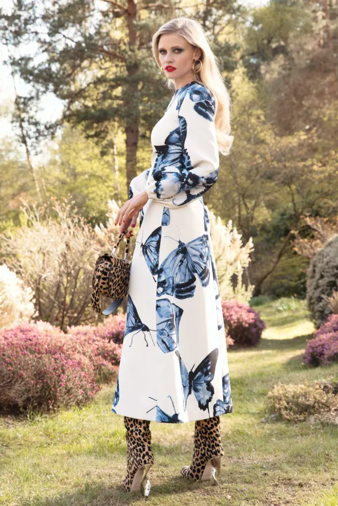 Brandon Maxwell butterfly print folded lapel coat. (Photo by Joe Williams for Brandon Maxwell)