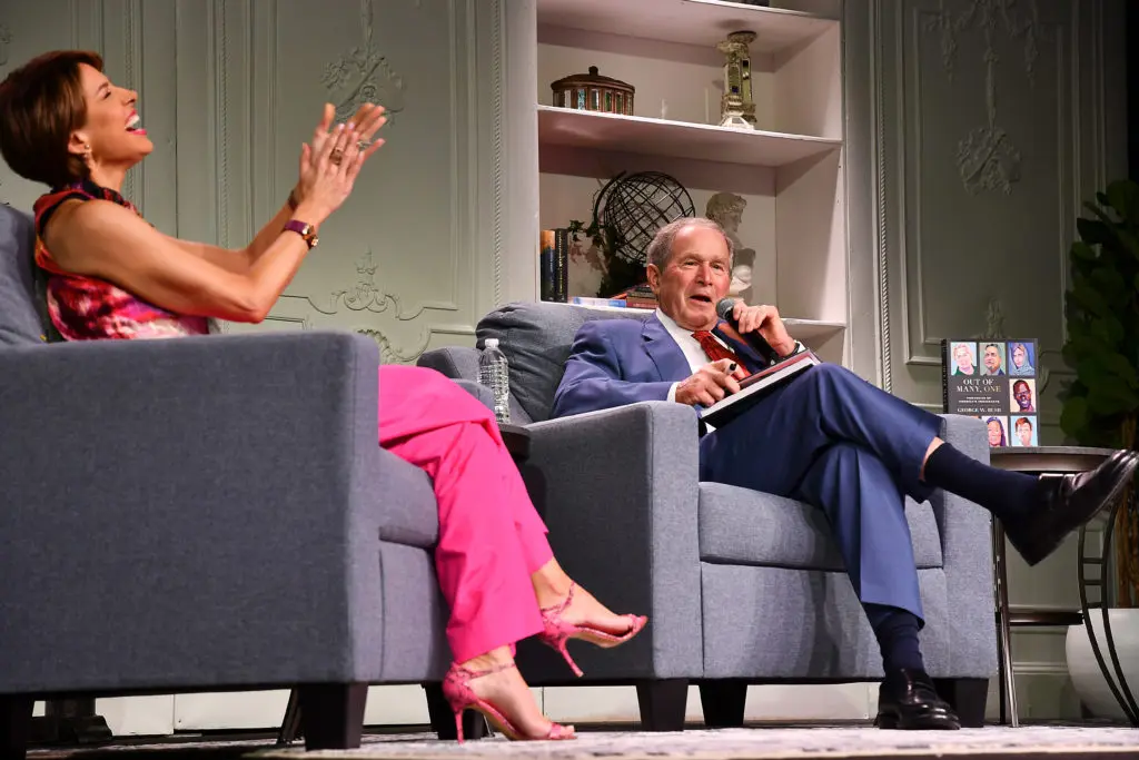 KPRC Channel 2 news anchor Dominique Sachse shares a laugh with former President George W. Bush at the Celebration of Reading 2021 at the Post Oak Hotel. (Photo by Dave Rossman)