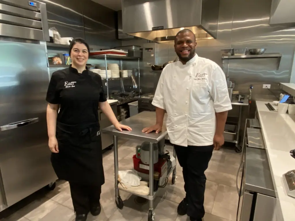 Eats chef Flavia Gois with The Whitaker Group executive chef Adam Williams in the kitchen of A Ma Maniére in the Upper Kirby District. 