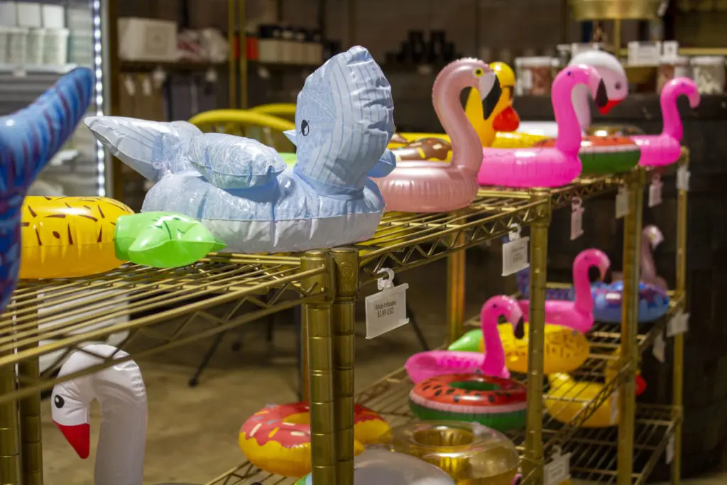 Pool floaties for cocktails are among the cocktail-centric merchandise available at Ready to Go, the pop-up cocktails-to-go market.