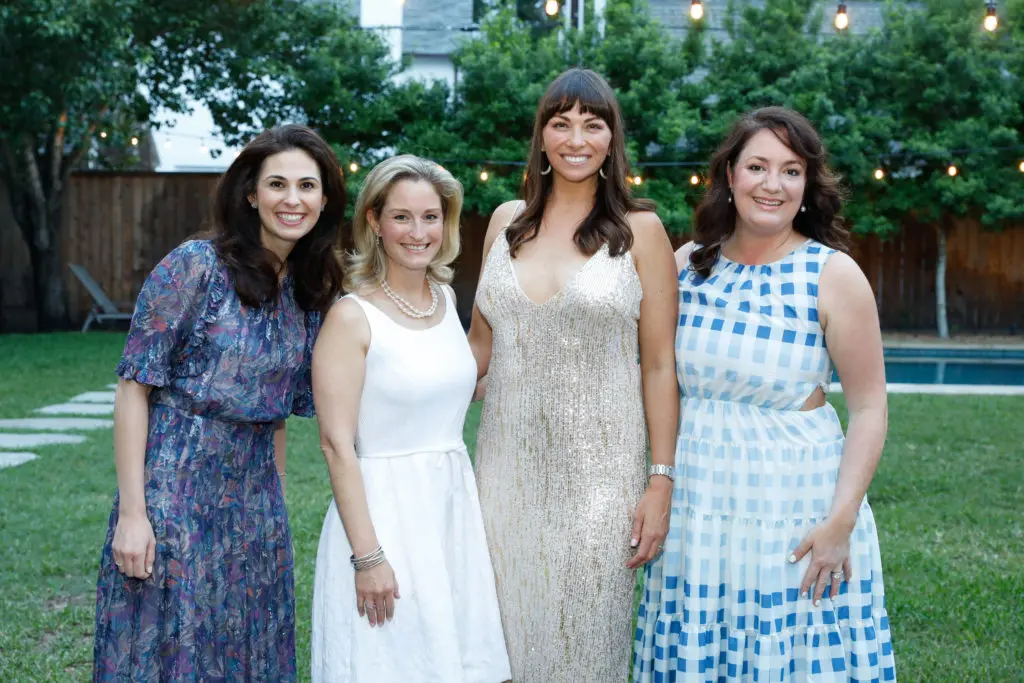 Natasha de la Garza, Catherine Smith, Beth Zdeblick, Mitra Woody at the Junior League of Houston Charity Ball watch party at the home of Nick and Beth Zdeblick (Priscilla Dickson)