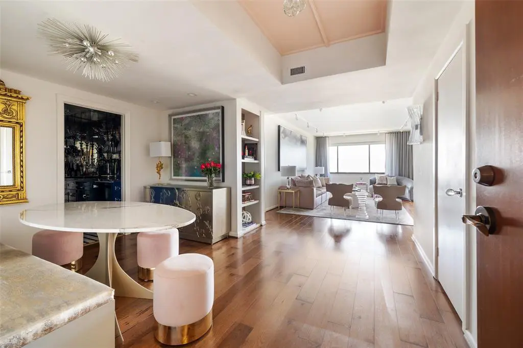 Hardwood floors throughout the 16th floor condo at 1400 Hermann