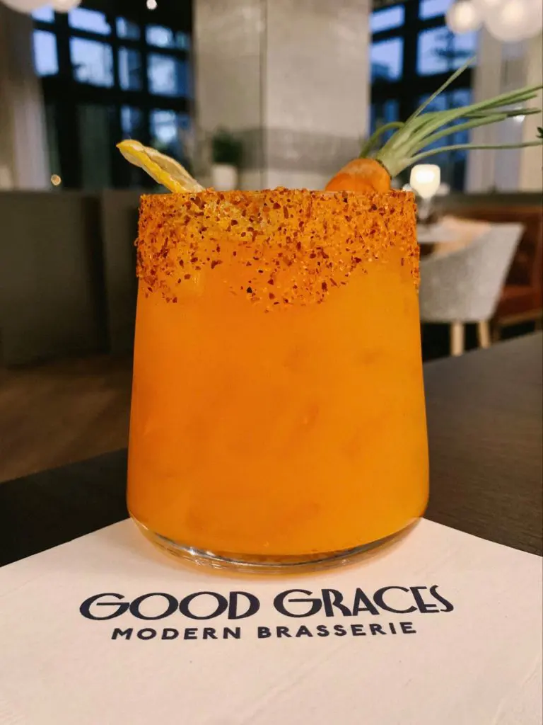 The Double Doc Dare is a featured cocktail with tequila, carrot juice, lemon, agave, and jalapeño at Good Graces. (Courtesy)