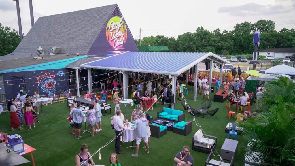 The Heights House Hotel courtyard rocks during the grand opening party. (Photo by Dylan Scardino)