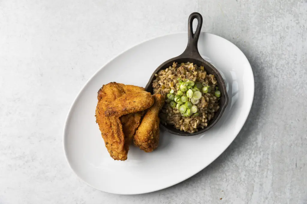 Georgia James fried chicken is a regular on the steak house menu (Photo by Julie Soefer)