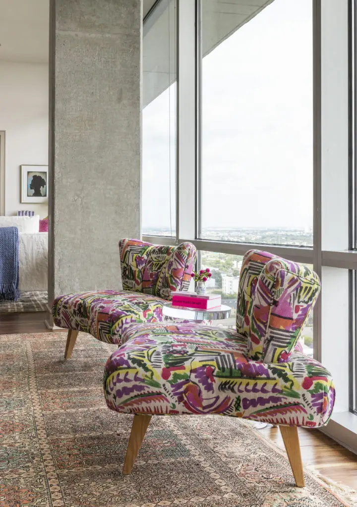 Karen Pulaski recovered existing furniture for her new space. (Photo by Julie Soefer.)