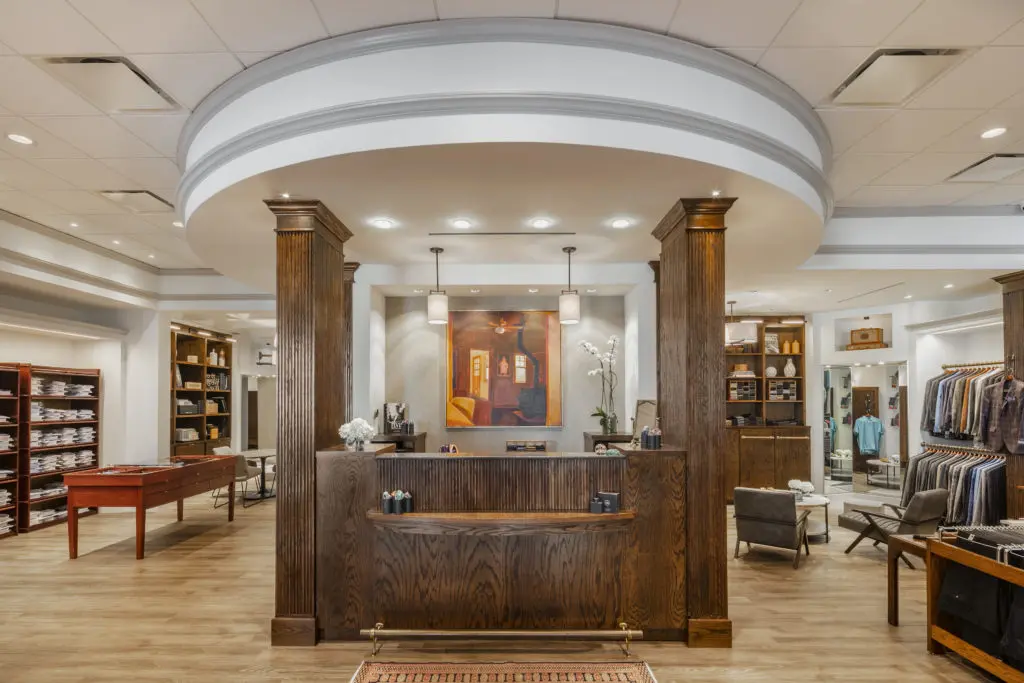The concierge desk in the new location of Bill Walker Clothiers where architect Carlo Di Nunzio created the stunning new interiors.
