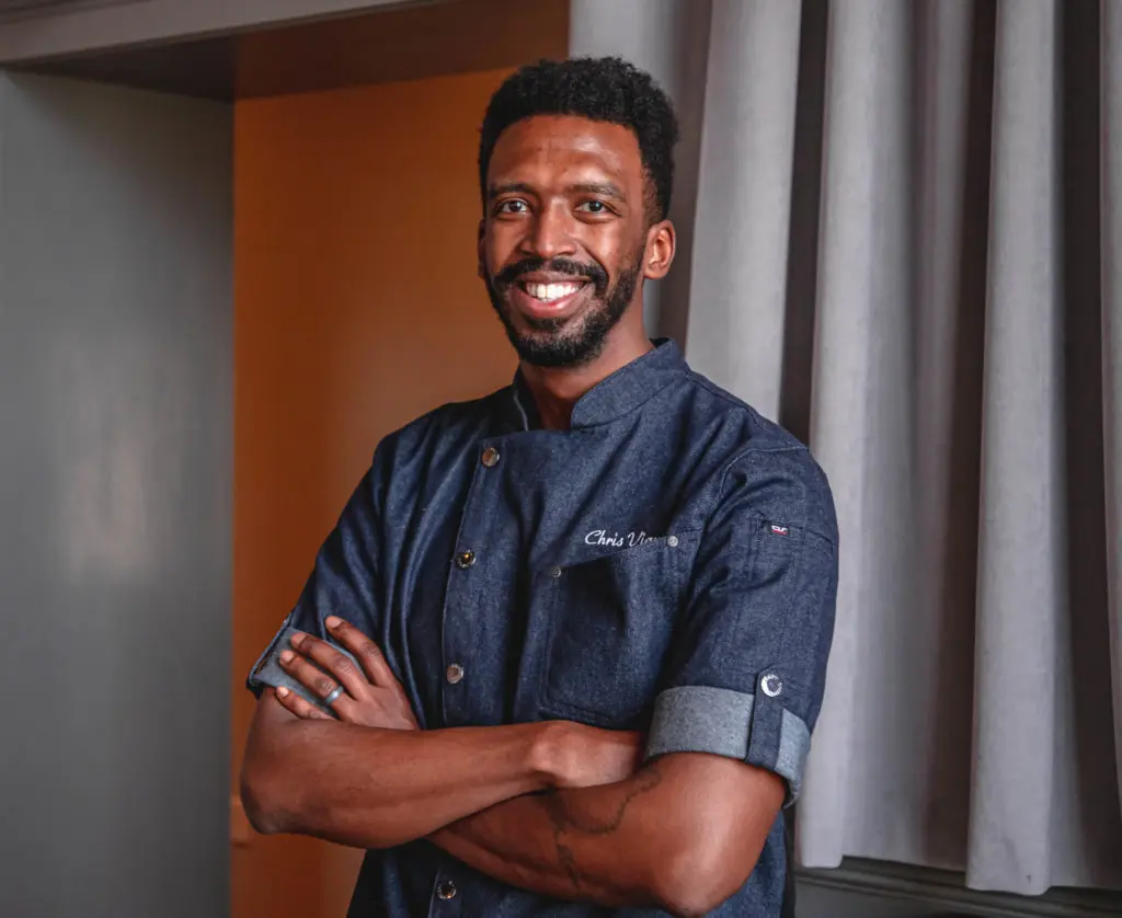 Top Chef contestant Chris Viaud of Greenleaf in Milford, New Hampshire, joins the Juneteenth celebration dinner in Houston. 