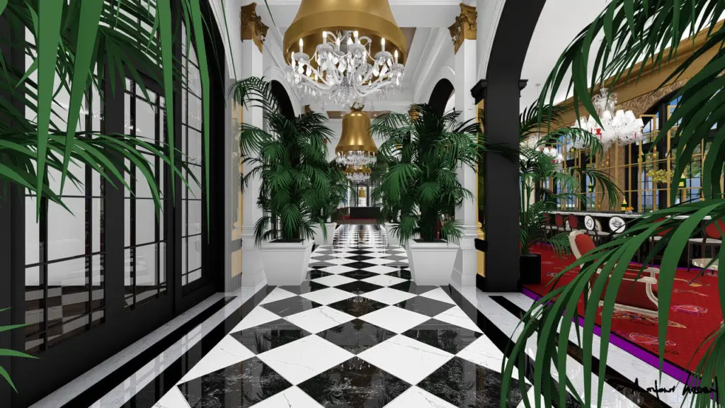 A view of the Grand Galvez Peacock Alley as envisioned by new owner Dallas hotelier Mark Wyant. (Rendering courtesy of Grand Galvez/Seawall Hospitality LLC) 