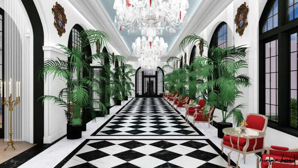 The Peacock Alley in the Grand Galvez Hotel returns to its former glory in the hands of new owner Dallas hotelier Mark Wyant. (Rendering courtesy of Grand Galvez/Seawall Hospitality LLC)