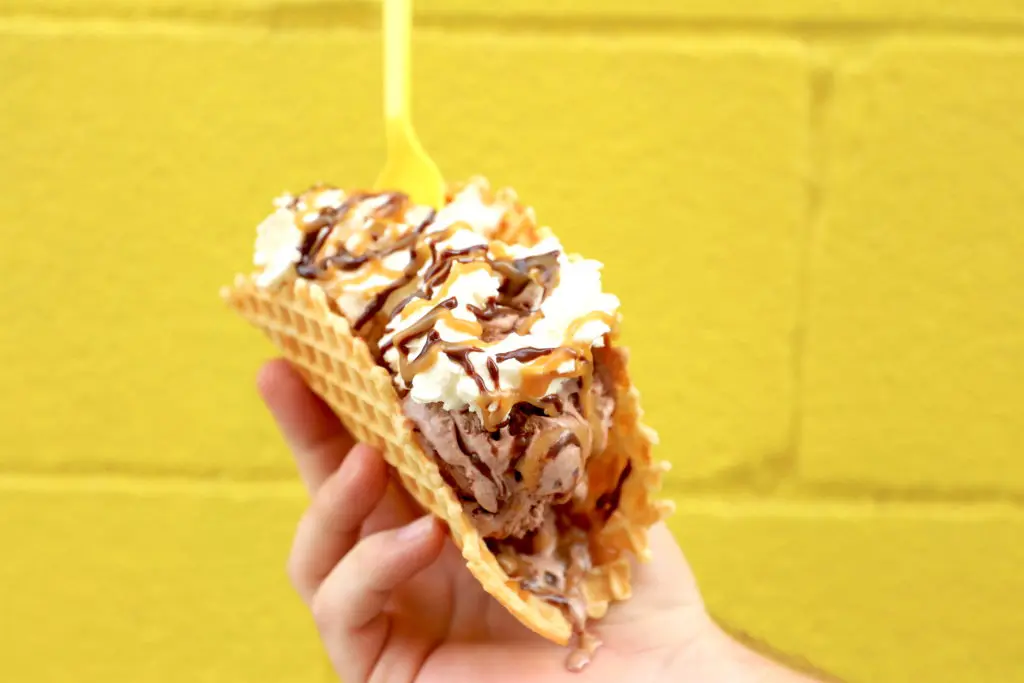 MELT Ice Creams - Ice cream taco served in a waffle cone shell.