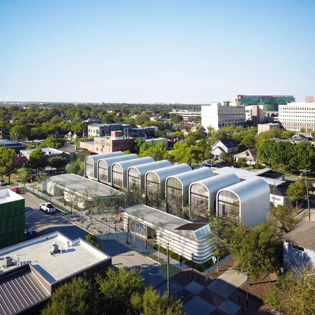 Aerial view of eight apartments with retail and restaurant on ground level of PS1200 development, will feature two new vegan options by Spiral Diner. 