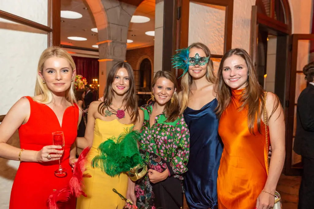Skylar Pinchal, Christiana Reckling, Sofia Leon, Elizabeth Carl, Lauren Reckling at the Young Friends of Save Venice party at Rice University's Cohen House. (Photo by Fulton Davenport/ PWL Studio)