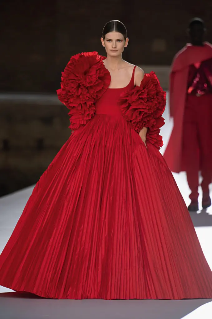 The Valentino Haute Couture taffeta gown features 750 pleats, each made by hand. (Photo courtesy of Valentino)