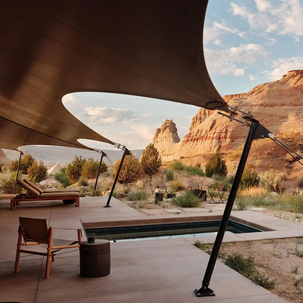 The tented retreat of Camp Sarika is a
short hike or walk from the Amangiri  in South Utah  (Photo courtesy of Aman Resorts)