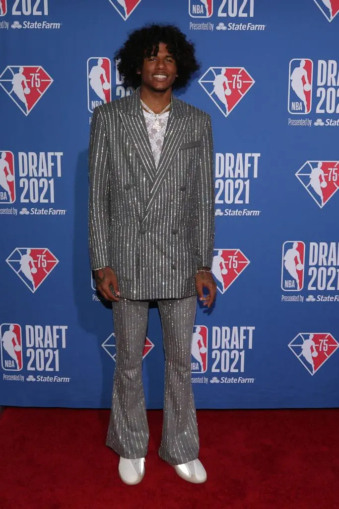 Jalen Green's sparkling Balmain suit turned heads at the NBA Draft. And his rookie season didn't disappoint either.
