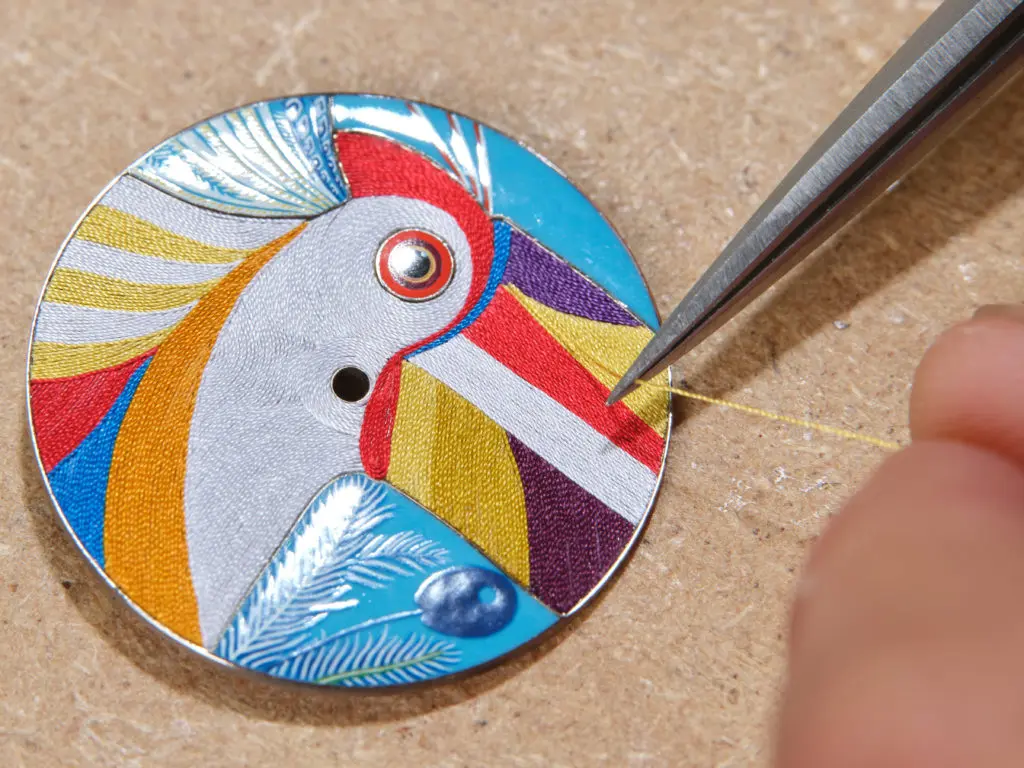 The Arceau Toucan de Paradis in silk threads was inspired by British artist Katie Scott's Toucan de Paradis silk scarf. (Photo by David Marchon for Hermès)

