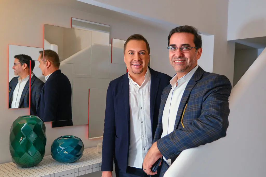 Adrian Dueñes & Marcelo Saenz at Zanotta House in New York where Dueñas celebrated his birthday and his being named Zanotta brand ambassador for Texas.  (Photo by Malad Goyes @maladgoyes)