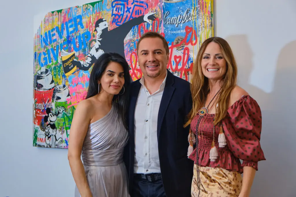 Nina Magon, Adrian Dueñas, and Lucinda Loya at Zanotta House in New York where Dueñas not only celebrated his birthday but was named Zanotti brand ambassador for Texas.   (Photo by Malad Goyes @maladgoyes)