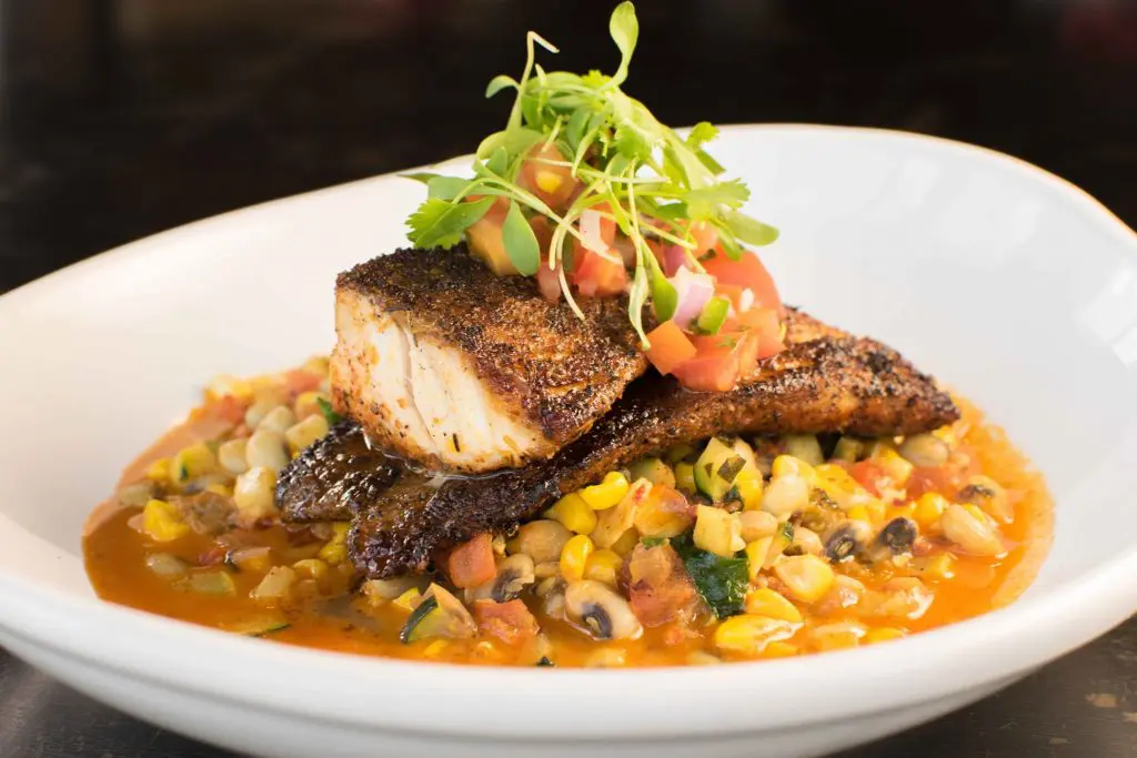 Blackened redfish atop Mexican chorizo succotash will make an appearance on The Fitzgerald's new menu. Photo by Nancy Farrar.