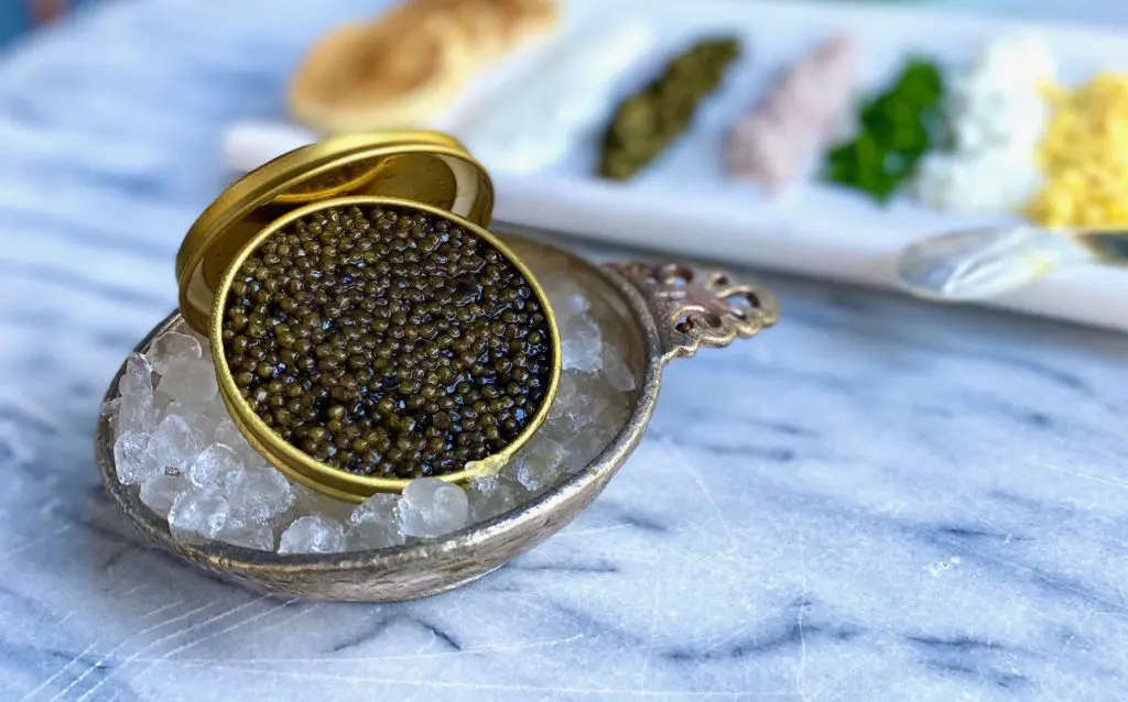 Dutch Platinum Osetra Caviar, farmed in the Netherlands, is on the menu at Brasserie 19 and sister restaurant Gratify Neighborhood Bistro. 