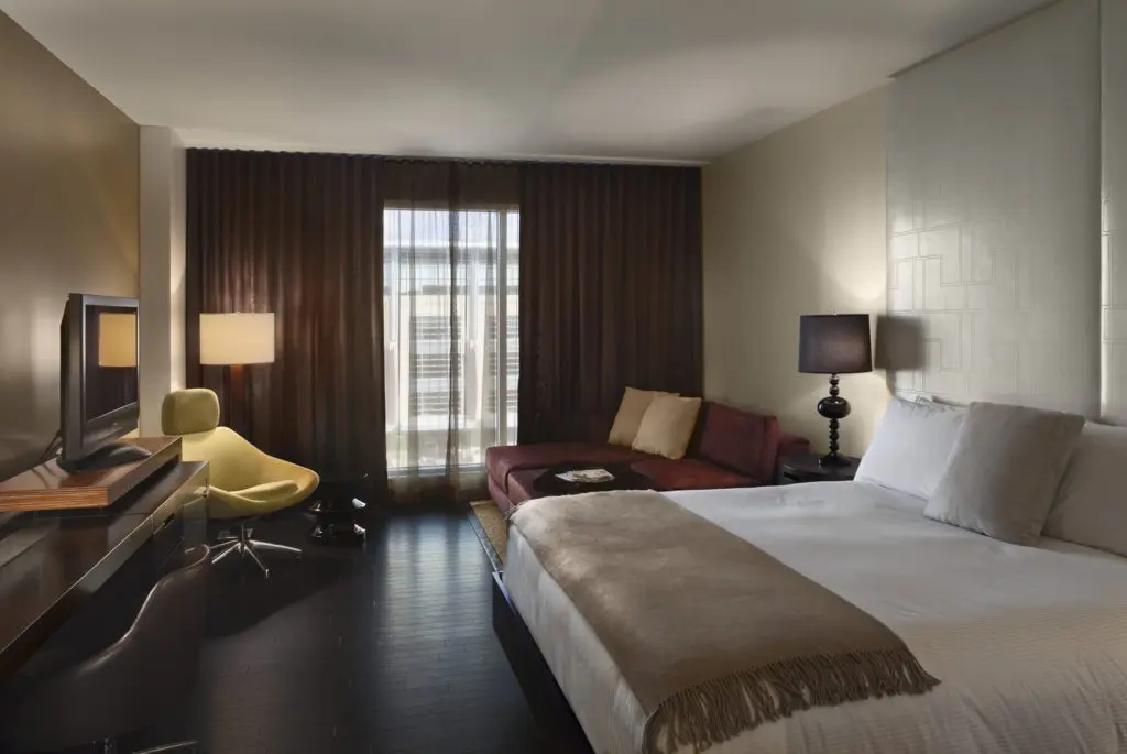 Guests enjoy hardwood floors, spacious rooms and luxury amenities at Hotel Moran.