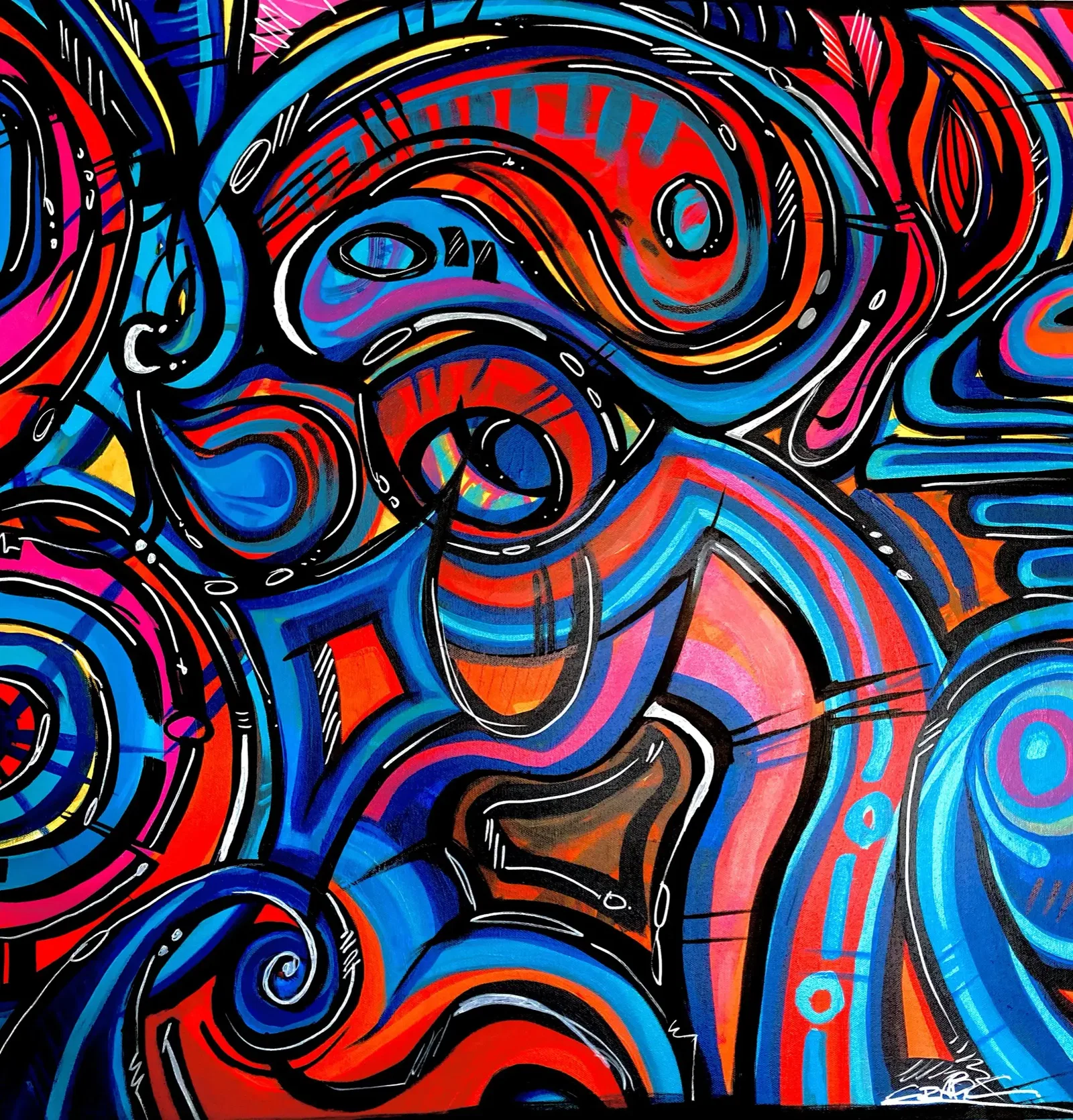 Craig Carter’s “Humanity Maelstrom” is inspired by the shapes and colors seen in graffiti art.