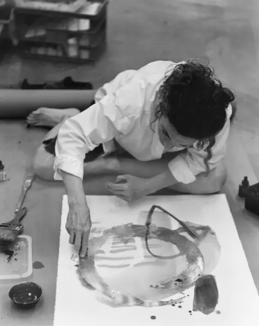Marlowe Monfort Hermanovski in "creation" mode. "I like a sense of humor in abstract works. (Photo credit: Marlowe Monfort Hermanovski)