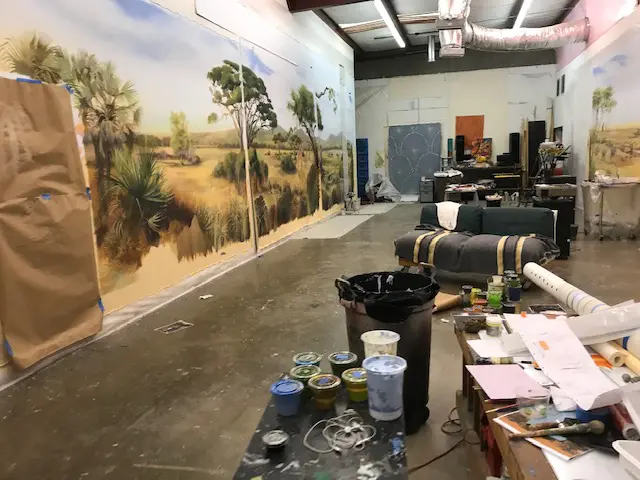 Inside Marlowe's studio with a new mural on her wall. (Photo credit: Marlowe Monfort Hermanovski)